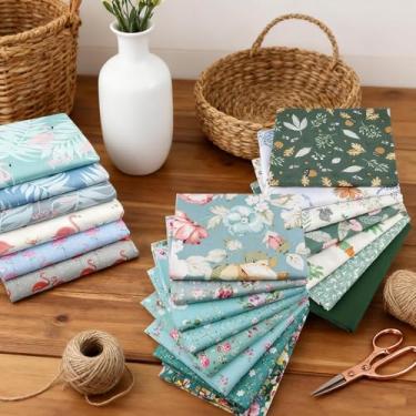 Imagem de 7 peças 100% algodão 25 cm x 25 cm pré-cortadas tecido acolchoado folhas quadrados para bricolage patchwork costura colcha artesanato