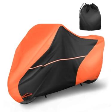 Imagem de X AUTOHAUX Capa de motocicleta impermeável ao ar livre 300D Oxford capa de scooter de tecido pesado capa de motocicleta com orifício de bloqueio proteção para todos os climas laranja cabe até 295 cm
