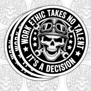 Imagem de 3 peças Work Ethic Takes No Talent It's a Decision adesivo, decalque de vinil de motivação de caveira e chaves à prova d'água para laptop, garrafa de água, carro, caderno, presente para trabalhadores