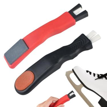 Imagem de 2 pacotes de apontadores de patins de gelo de cerâmica, afiador de lâmina multifunções de borda de skate no gelo, dupla face com pedra de afiar, afiador de skate em forma de V, acessórios de