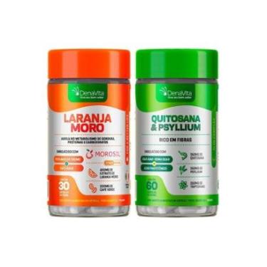 Imagem de Kit 1 Pote Extrato de Laranja moro, Cromo e Café Verde 3x1, 30 Caps e 1 Pote Quitosana com Psyllium-Unissex