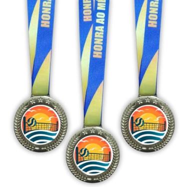 Imagem de Kit 10 Medalhas Para Vôlei De Praia De Premiação Campeão 60mm com Cordão Honra ao mérito