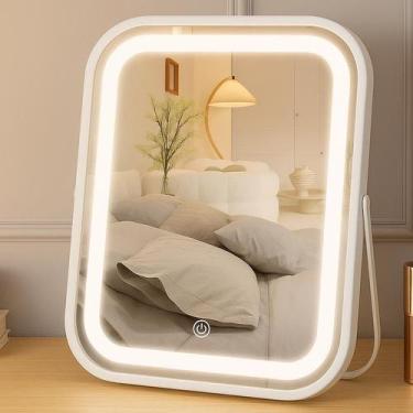 Imagem de Espelho de maquiagem YEKKOPT iluminado 25x20cm com iluminação de 3 cor