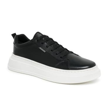 Imagem de Tênis Casual Masculino Couro Legítimo Leve Resistente Solado Flexível Antiderrapante Palmilha Gel Ideal para Rotina e Lazer (Preto + Branco, BR, Adulto, Numérico, 38)