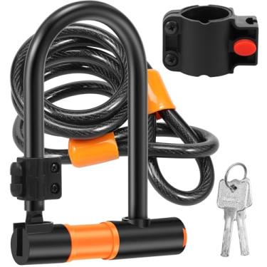 Imagem de Trava em U para bicicleta resistente, cabo de aço de 16 mm e 1,2 m, travas seguras, antifurto, suporte de montagem resistente para bicicleta com silicone protetor e capa deslizante à prova d'água para