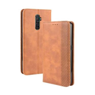 Imagem de Capa para OPPO Realme X2 Pro,Retro Flip magnético,Caso de telefone de couro PU,Design de carteira com 3 slots de cartão e 1 clipe de dinheiro -Brown