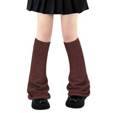 Imagem de Polainas para mulheres, meninas, estilo japonês, lolita, meias longas de malha kawaii, meias góticas Harajuku, cobertura de perna, Marrom rodado, Tamanho Único