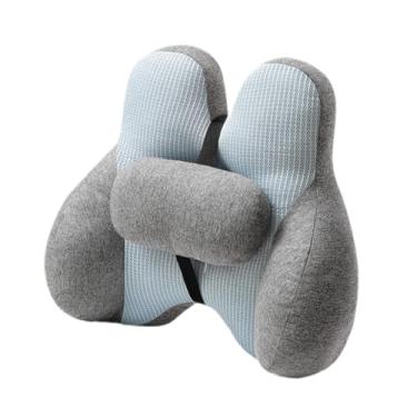 Imagem de harayaa 2 peças Almofada lombar Almofada de apoio para as costas Almofada de cintura leve multifuncional confortável Almofada de assento para viagem Carro, Azul