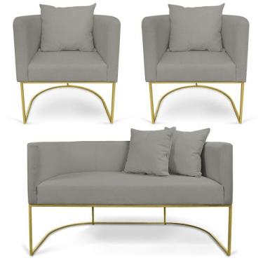 Imagem de Kit 01 Namoradeira 02 Lugares e 02 Poltronas Paola Linho Grafite A26 B