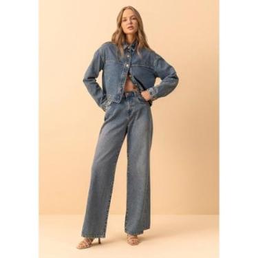 Imagem de Calça Jeans Wide Leg Com Cintura Alta E Recortes Laterais-Feminino