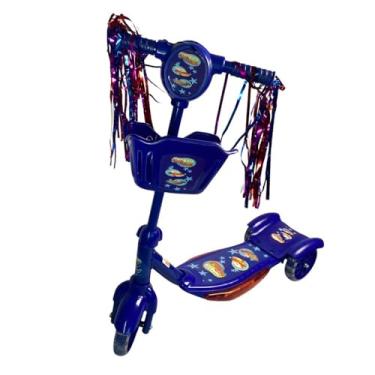 Imagem de Patinete Infantil 3 Rodas com Luz e Som, Azul, Dobrável, Altura 61cm, Cesta Frontal, Freio no Pé, Suporta até 35kg, para Crianças Acima de 3 Anos