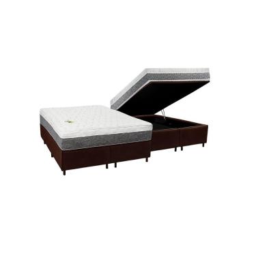 Imagem de Cama Box Baú Queen Suede + Colchão Aspen Espuma D33 Luckspuma Super Firme 158x198x62 Marrom
