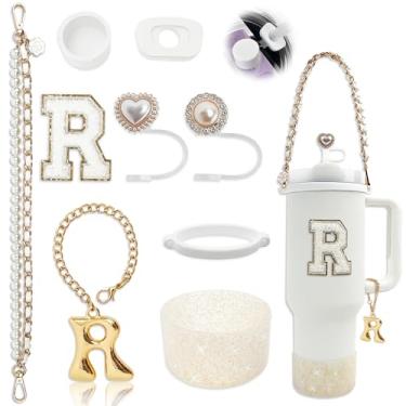 Imagem de BydGxy Conjunto de acessórios Stanley Cup para copo de 850 g 1134 g, com alça de alça, plugue antiderramamento, bota, capa de palha, pingentes de letras fofas, adesivo inicial sem resíduo, serve para
