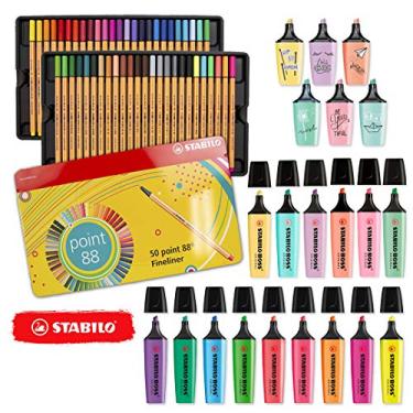 Imagem de Kit Stabilo Lettering Marca Texto Caneta Neon Pastel Pro 71 peças