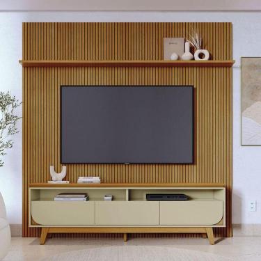 Imagem de Painel Piso Teto New Guaporé Com Rack Bancada Selene New Luna Ambiente Cumaru Opala - Madetec