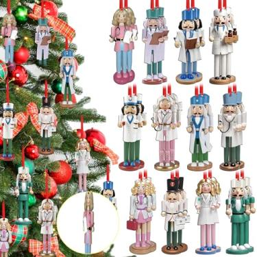 Imagem de AceOrbit 24 peças de enfeite de quebra-nozes de Natal, 12 cm, quebra-nozes de madeira, decoração de pendurar para decoração de mesa de árvore de Natal, boneco de fantoche, presente de festa de fim de