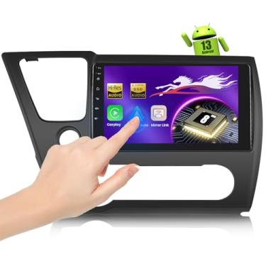Imagem de 5G Wifi 8 núcleos 4G + 64G estéreo automotivo para Honda Civic 2013-2017 com tela sensível ao toque QLED de 9 polegadas 1280p sem fio Carplay Android Auto OTA, Bluetooth 5.1 rádio de carro DSP/áudio