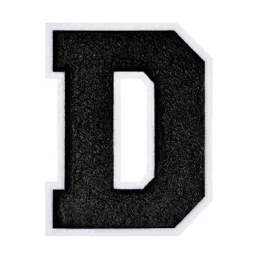Imagem de 1 Patch de letra de chenille preto de 11,4 cm com borda branca – Adesivos do alfabeto para roupas, jaquetas, mochilas, chapéus para decoração personalizada, nome personalizado e artesanato. (D)