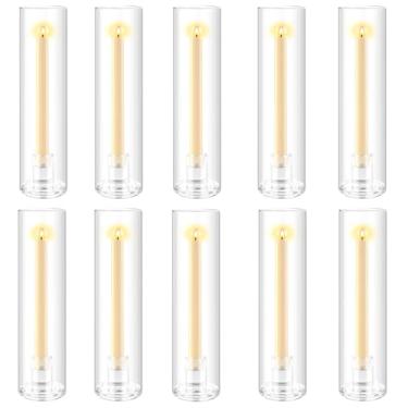 Imagem de NowDoWin 10 peças de castiçais cônicos Hurricane com cilindro de vidro, suporte de vela de vidro alto, castiçais de vidro transparente para velas cônicas, castiçais de vidro para casamento