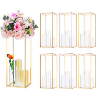 Imagem de Sieral 6 conjuntos de vasos de flores de acrílico transparente para casamento, incluindo 6 peças de centro de mesa, suporte de flores, 18 peças de castiçais de vidro transparente, vasos de flores para