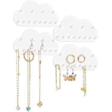 Imagem de NiHome Pacote com 4 organizadores de joias pendurados na parede em forma de nuvem para colares, brincos, pulseiras, laços de cabelo, prateleiras sem perfuração para economizar espaço para quarto
