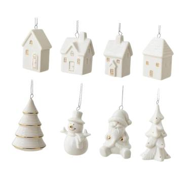 Imagem de Baoblaze Conjunto de 8 enfeites de Natal para pendurar na árvore, incluindo Papai Noel, boneco de neve e outros itens decorativos para lojas e escritórios.