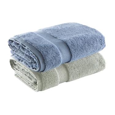 Imagem de Jogo de Toalhas Ele/Ela Super Soft Zero Twist Banhão 80x150cm 500g/m², 97% Algodão 3% Poliéster, Toque Macio, Alta Absorção e Design Sofisticado – Altihaus (Verde/Azul)