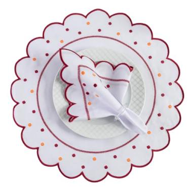 Imagem de Kit Mesa Posta Jogo Americano Bordado com Guardanapo, 12 Peças 6 Lugares, Poá em Oxford Engomado, Sousplat, 50x35cm (Bordo)