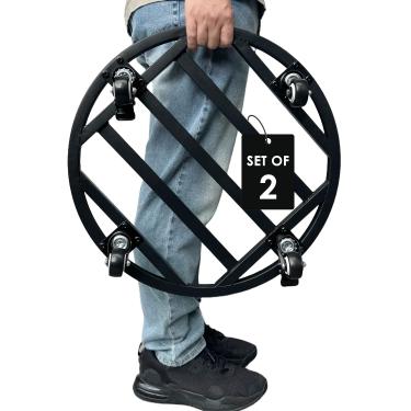 Imagem de Hongsane Suporte redondo para plantas de 50,8 cm com rodas resistentes, suporte grande de metal de 226,8 kg para uso interno e externo, carrinho de plantas com rodízios industriais, bandeja preta para