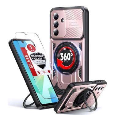 Imagem de LeYi Capa para celular Samsung Galaxy A16: com protetor de tela de vidro e proteção de lente com tudo incluído, capa resistente de grau militar com suporte magnético rotativo para Samsung 16 5G, ouro