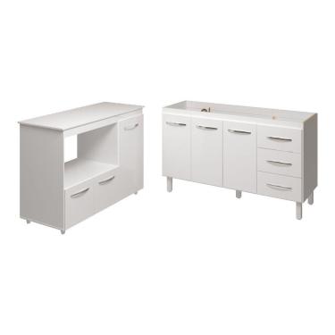 Imagem de Balcão Armário Cozinha Carine Gabinete De Pia 140 Cm E Balcão Lilian Para Forno Elétrico E Microondas Branco