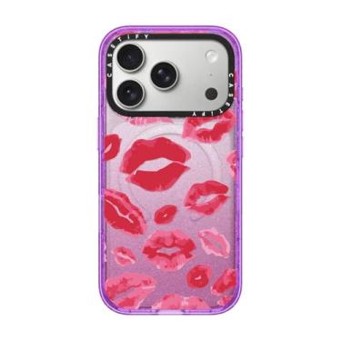 Imagem de CASETiFY Capa Impact para iPhone 17 Pro [fina/compatível com Magsafe/2,5 m. Proteção contra quedas de grau militar 4X] - Beijos de batom - Glitter Roxo