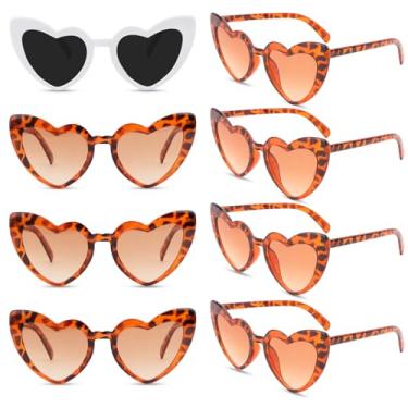 Imagem de AMCAMI 8 pares de óculos de sol de despedida de solteira em forma de coração, decorações de festa, presentes de dama de honra, mulheres, meninas, Estampa de leopardo, M