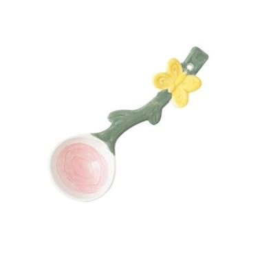 Imagem de Colheres de Jantar Colher de cerâmica fofa 2 peças, colher café da manhã, sobremesa, sorvete, arroz, adequada para mulheres, meninas e crianças(Pink)