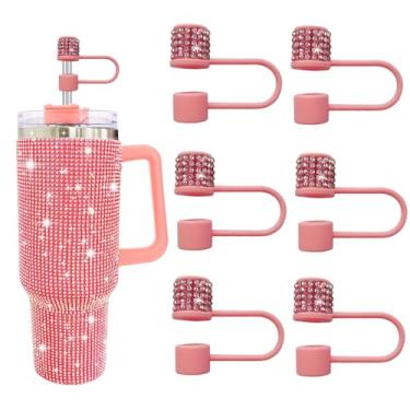 Imagem de JIASHEBDE Conjunto de acessórios para Stanley Cup, 6 peças, capa de canudo de diamante brilhante, tampa de canudos para Stanley 30 e 1,134 g com copos, acessórios de tampa de 1 cm para copo (vermelho