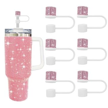 Imagem de JIASHEBDE Conjunto de acessórios para Stanley Cup, 6 peças, capa de canudo de diamante brilhante, tampa de canudos para Stanley 30 e 1,134 g com copos, acessórios de tampa de 1 cm para copo (branco