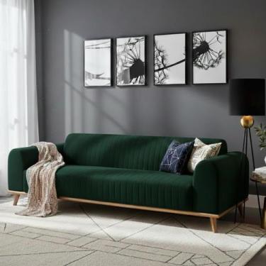 Imagem de Sofá Living Átila 2,10m. Design Retrô. - Leonardi, Verde - Suede