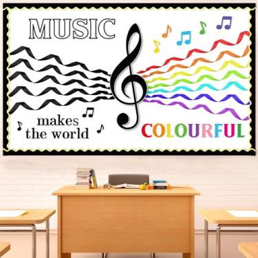 Imagem de Naozinebi Conjunto de quadro de avisos de música para sala de aula, recortes de notas musicais, silhueta, decoração de festa de volta às aulas, para crianças, estudantes, sala de aula, lousa para