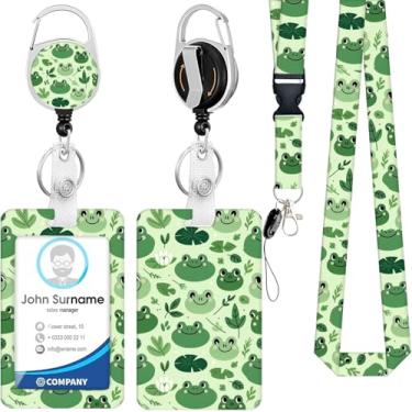 Imagem de Cordões de sapo para crachás de identificação, suporte de crachá de identificação engraçado com cordão separável carretel retrátil, porta-cartão de identificação, clipe de crachá de nome para