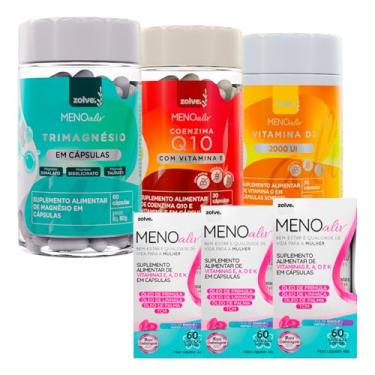 Imagem de 3pt Meno Aliv + 1p Coenzima Q10 + 1p Trimagnésio + 1p Vitamina D3 - Bem-estar, energia e saúde óssea