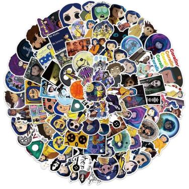 Imagem de Adesivos Coralines Anime, pacote de 100 peças, palito decorativo de desenho animado