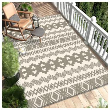 Imagem de SPXMQSS Tapetes de jardim ao ar livre, tapete antiderrapante grande, resistente ao desgaste, fácil de limpar para acampamento, deck, varanda, varanda, bege E 100 x 200 cm