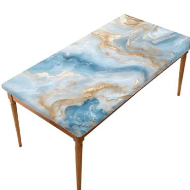 Imagem de cfpolar Toalha de mesa retangular com borda elástica, toalha de mesa dobrável de mármore para piquenique ao ar livre para mesas de 1,88 m, capa de mesa interna à prova de óleo para cozinha 76 cm x 152