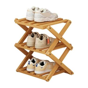 Imagem de SPXMQSS Sapateira dobrável de bambu, sapateiras portáteis de madeira, armário de sapatos de pé livre, prateleira de armazenamento multifuncional para entrada no quarto, sem instalação, marrom, 3