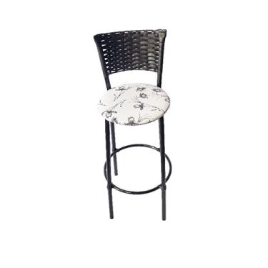 Imagem de Banqueta Alta com Encosto Junco 93cm | Estrutura Aço 7/8" e Assento Napa | 70cm de Altura do Assento(BRANCO FLORAL)