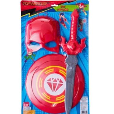 Imagem de Kit Infantil com Máscara, Escudo e Espada, PEAD e Polipropileno, 3+ Anos, Azul e Vermelho