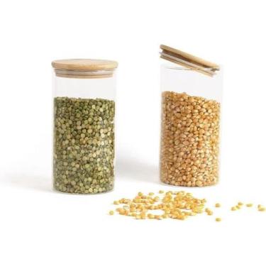 Imagem de Kit potes hermeticos vidro circular bambu 1200ml - 2pçs - WELLMIX