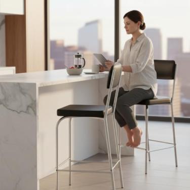 Imagem de Banqueta Banco Balcão Alto Vintage Cromado Gourmet Cozinha Panta