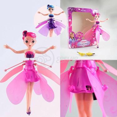 Imagem de Boneco Princesa Aerocraft Fada Voadora Rosa 19Cm C/ Luz