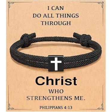 Imagem de Pulseira Cristã Masculina Pulseira Cruzada Jesus Loves You Faith, Presente Inspirador Rigioso para Homens Católicos, Medium, Latão, Sem Pedra Preciosa